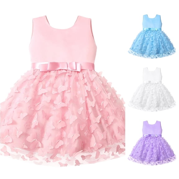 Toddler Baby Girls Dress 3D Butterfly Applique Sleeveless Tulle Ball Gown Dresses for Summer Party Casual Sundress Cute Princess Dress