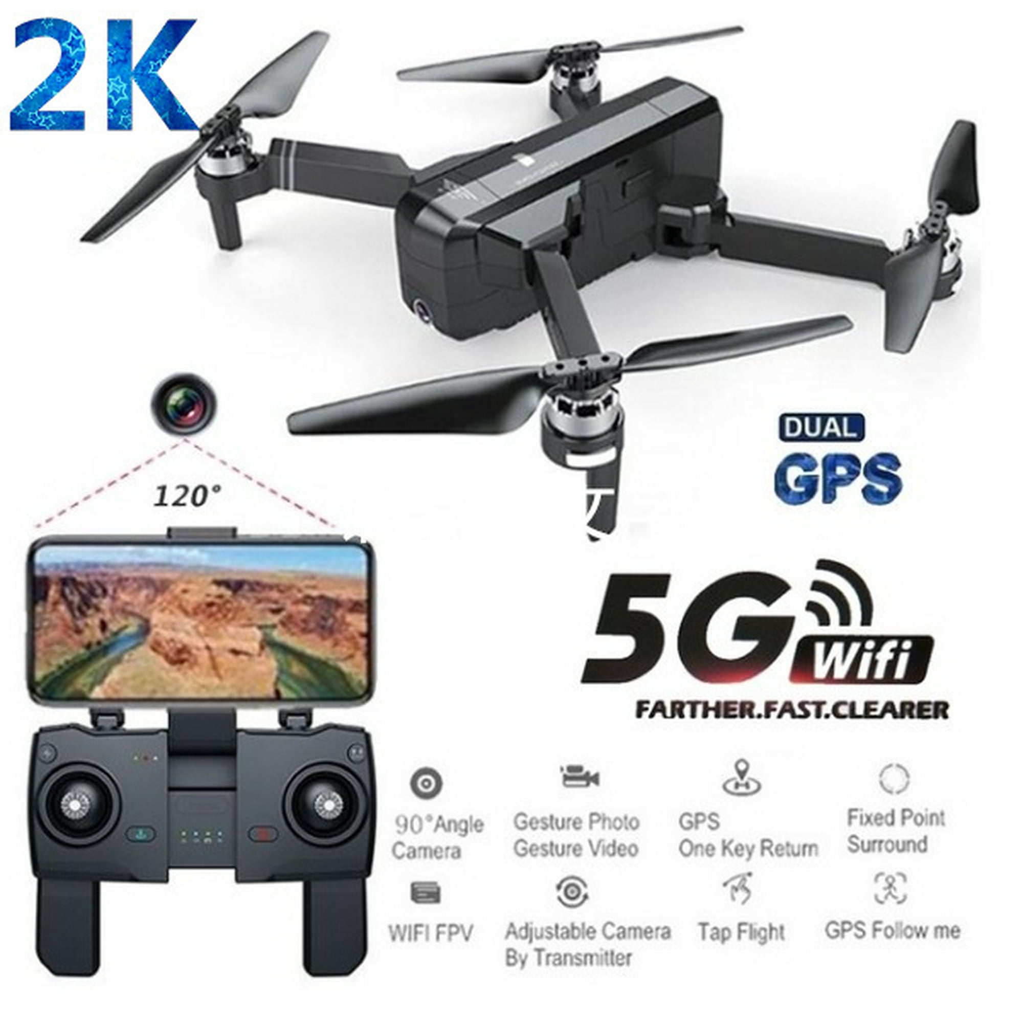 SJRC F11 PRO GPS 5G Wifi FPV With 2K Camera 25mins Flight Time Brushless Selfie RC Drone Quadcopter Color 2 battery Walmart
