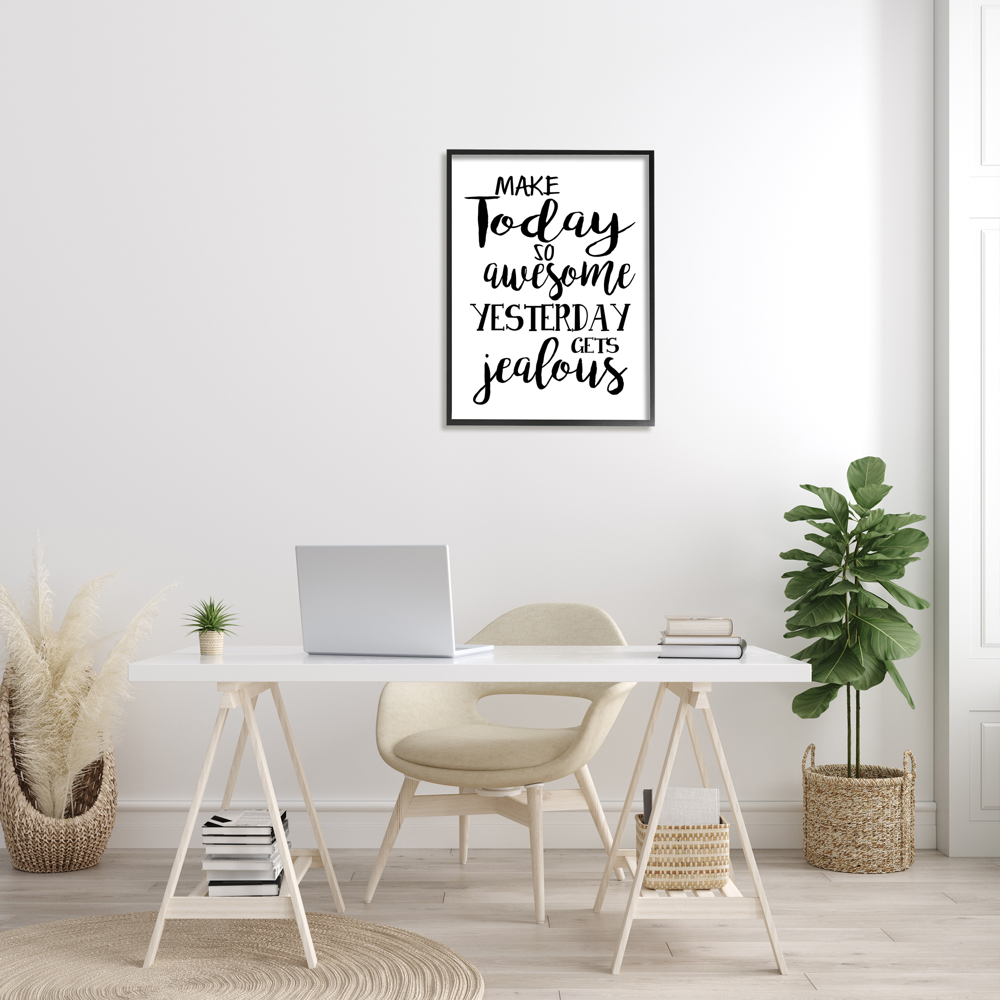 Stupell Industries Today's Awesome So Yesterday's Jealous Phrase Black White Inspirational Painting Black Framed Art Print Wall Art, 24 x 30