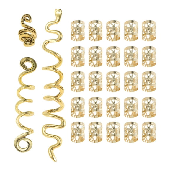 Unique Bargains 28 Hair Cuffs Dreadlock Hollow Snake-shaped Dreadlock Hair Clips Gold Tone