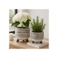 thumbnail image 3 of Ceramic Footed Planter for Home Decor - Hand Painted Flower Pot for Indoor and Outdoor Plants - Decorative Pot Accent for Garden, Patio, and Living Room Decor - Set of 2, 8", 6", White, 3 of 10