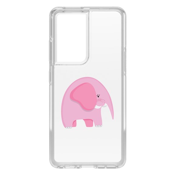 DistinctInk Clear Shockproof Hybrid Case for Galaxy S21 ULTRA 5G (6.8" Screen) - TPU Bumper Acrylic Back Tempered Glass Screen Protector - Cute Cartoon Elephant - Pink
