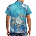 thumbnail image 3 of Uorisanigo Blue Turtle Couple Matching Outfit Men's Button Up Shirt Personality Hawaiian Tops and Womens Sleeveless Dress Chic Midi Beach Party Sundress with Pocket, 3 of 7