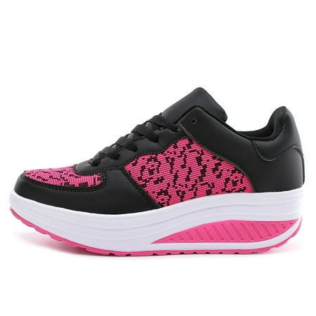 

Aayomet White Sneakers for Women Lace Up Breathe Mesh Walking Shoes Women Fashion Comfort Wedge Platform Loafers Hot Pink 8.5
