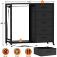 thumbnail image 3 of Aheaplus Dresser for Bedroom with Clothes Rack, 5 Drawers Dresser with Charging Station & LED Lights, Storage Chest of Drawers with Wheels, Wooden Top, Lockable Wheels, Bedroom, Closet, Black, 3 of 6