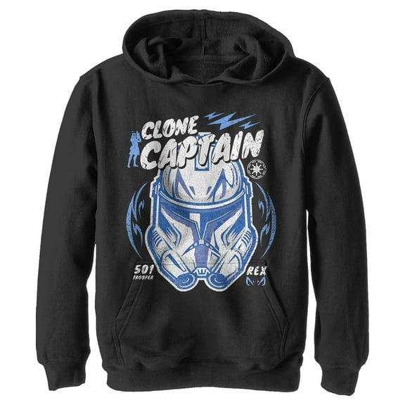 Boy's Star Wars: The Clone Wars Captain Head Shot Portrait Pull Over Hoodie Black Small