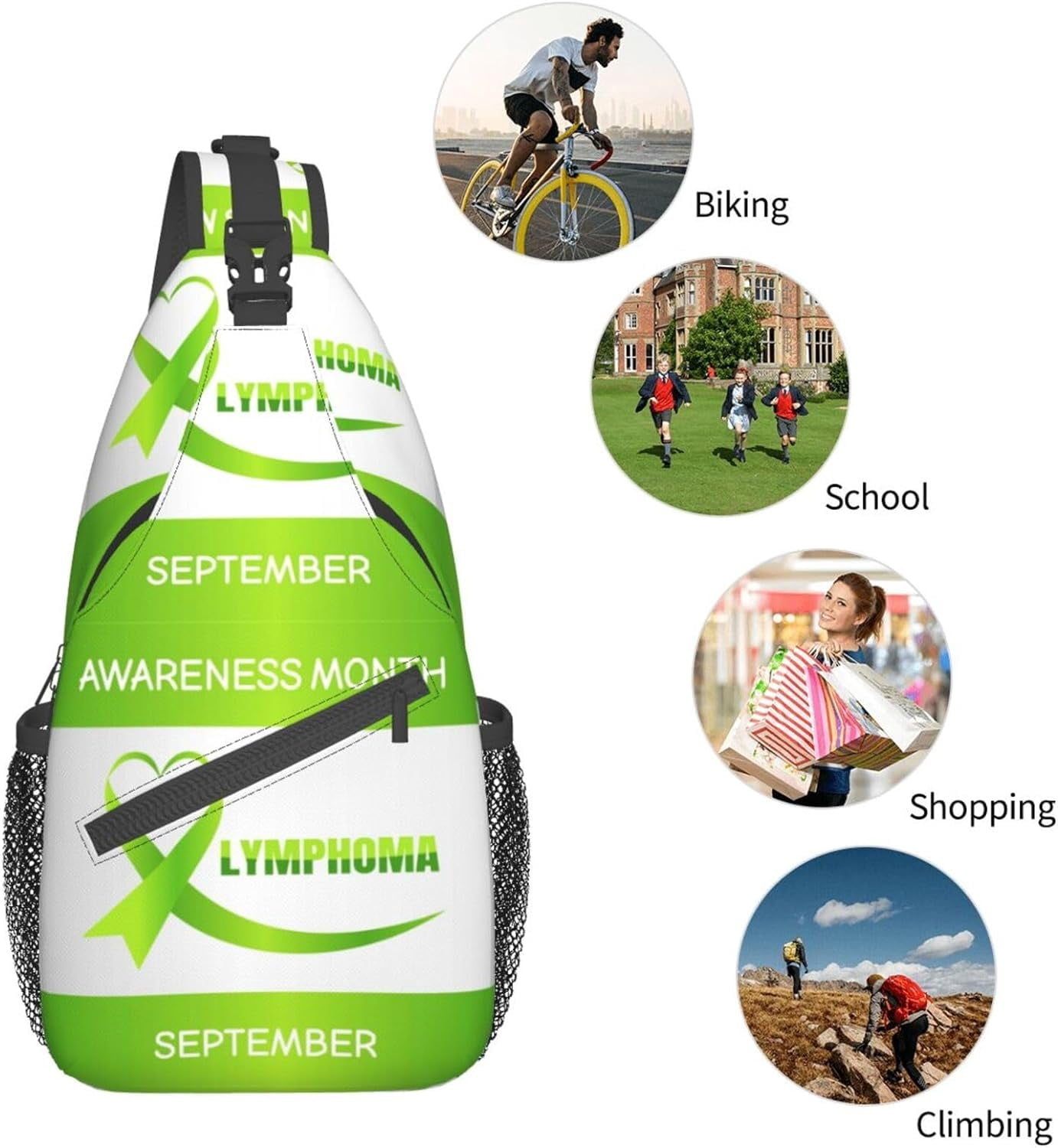 Lymphoma Awareness Month Sling Bag Crossbody Hiking Travel Chest Bags Backpack Shoulder Daypack for Women Men