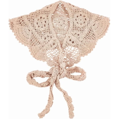 Khaki Floral Lace Scarf Knit Bandanas Headbands Vintage Crochet Flower Pattern Small Shawls Detachable False Collars Head Wraps Scarves