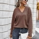thumbnail image 2 of Blusa Manga Larga Cuello En V Color Puro Bolsillo Cómodo Top De Moda Para Mujer, 2 of 8