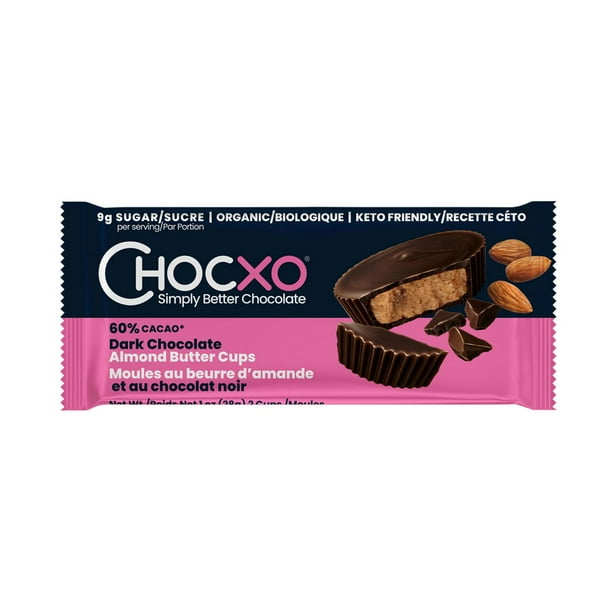 Chocxo Organic Dark Chocolate Almond Butter Cups, 60 Cocao Walmart.ca