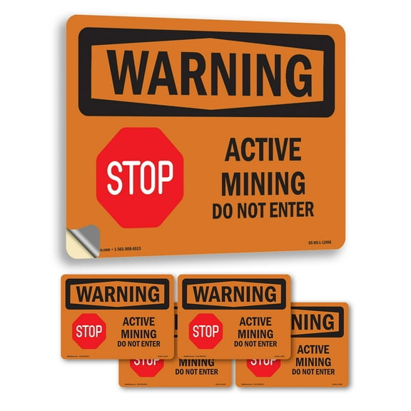Active Mining Do Not Enter With Symbol OSHA WARNING Vinyl Decal Label 10 Inch x 7 Inch - 5 Pack