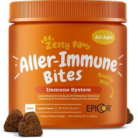 Zesty Paws Allergy & Immune Soft Chews for Dogs with EpiCor & Omega 3 Salmon Fish Oil, 90 Soft (Best Oil For Dogs With Allergies)