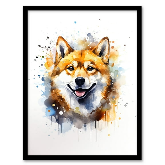 Shiba Inu Lovers Gift Watercolour Pet Portrait Painting Artwork Art Print Framed Poster Wall Decor 12x16 inch