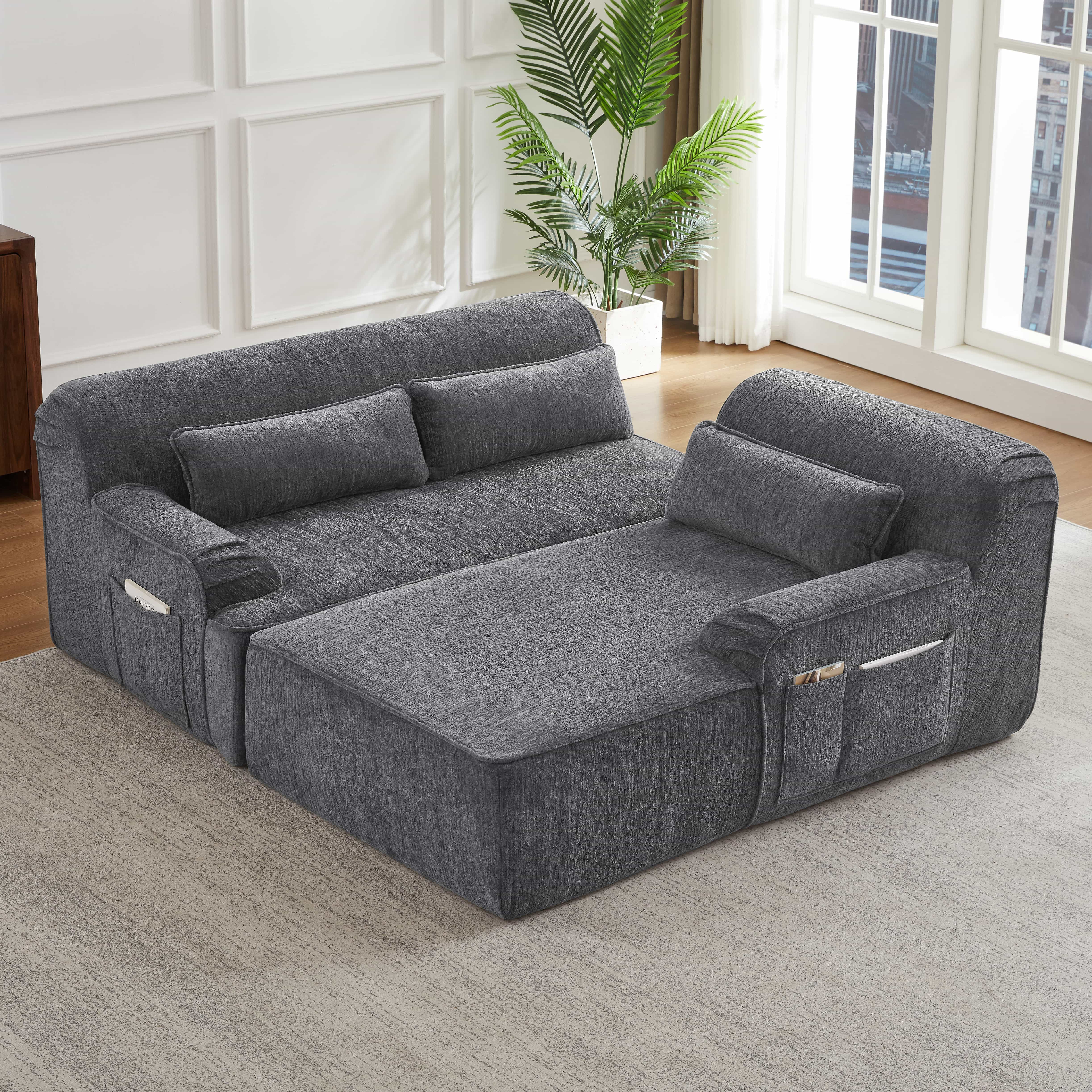 MAYEERTY Chenille L-Shape Oversized Sectional Sofa, Minimalist for Apartment, 102×65" Gray