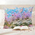 thumbnail image 3 of Spring Flowers Pillow Covers 2 Pack Oil Painting Pink Purple White Lavender Floral Blue Sky Pillowcase Waterproof Outdoor Throw Pillow Cover for Patio Garden Square Cushion 18”x18”, 3 of 9