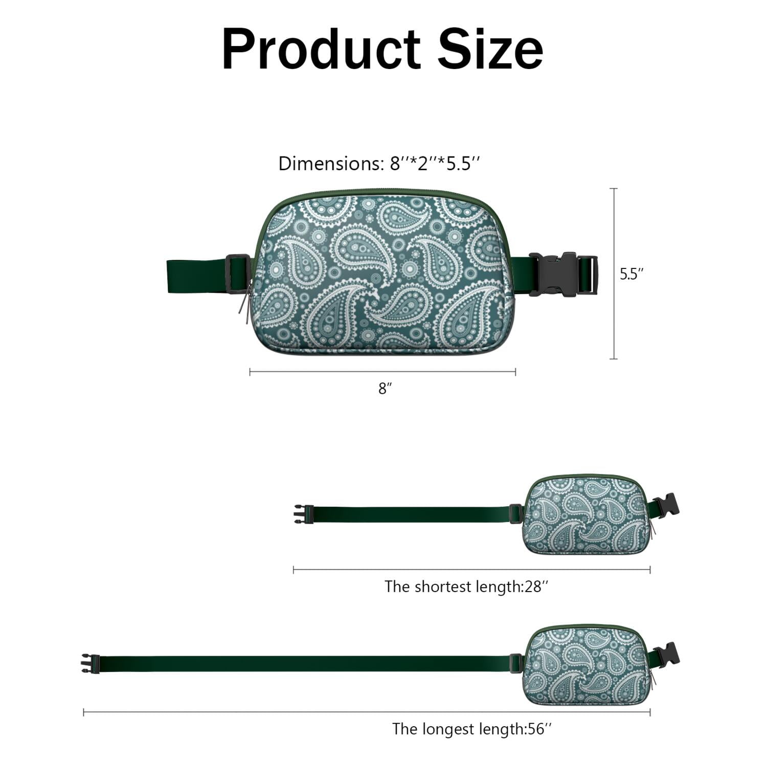 Mini Fanny Pack Paisley Green Belt Bag for Women, Fashionable Waterproof Waist Pack with Adjustable Strap for Workout Running Traveling Hiking Cycling