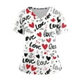 thumbnail image 2 of Valentine's Day Womens Scrub Top Stretchy Vneck Short Sleeve Cute Heart Printed Shirts Valentine's Day Nurse Uniforms Split Hem Workwear Tops with Pockets, 2 of 4