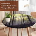 thumbnail image 4 of Yellow Forest Round Tablecloth, Fitted Table Cover with Elastic for 55"-60" Round Tables, Vintage Foggy Woods Tree Table Cloth Outdoor Indoor Dinning Party Waterproof Tablecloths, 4 of 7