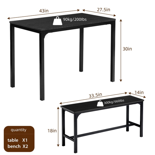 edx Dining Table Set for 4 with 2 Benches, Space-Saving Ideal 4