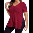 thumbnail image 3 of Blusas de Talla Grande para Mujer, Informales, con Cuello en V, Corta y Dobladillo Dividido, para Verano Rojo XL, 3 of 8