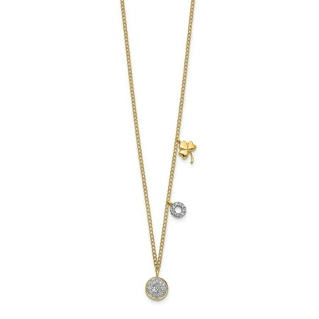 KIOKORI 14K Yellow Gold Diamond Two Circle and Shamrock Necklace 1/10-Carat