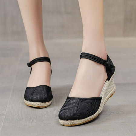 

HIBRO Fashion Women Summer Weave Comfortable Wedges Shoes Beach Round Toe Breathable Sandals