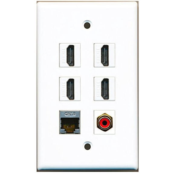 RiteAV - 4 Port HDMI 1 RCA Red 1 Shielded Cat6 Ethernet Wall Plate