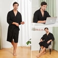thumbnail image 6 of FashGudim 100% Cotton Knit Robe for Men Lightweight Summer Robes Thin Kimono Bathrobes Knee Length (Black,S/M), 6 of 6