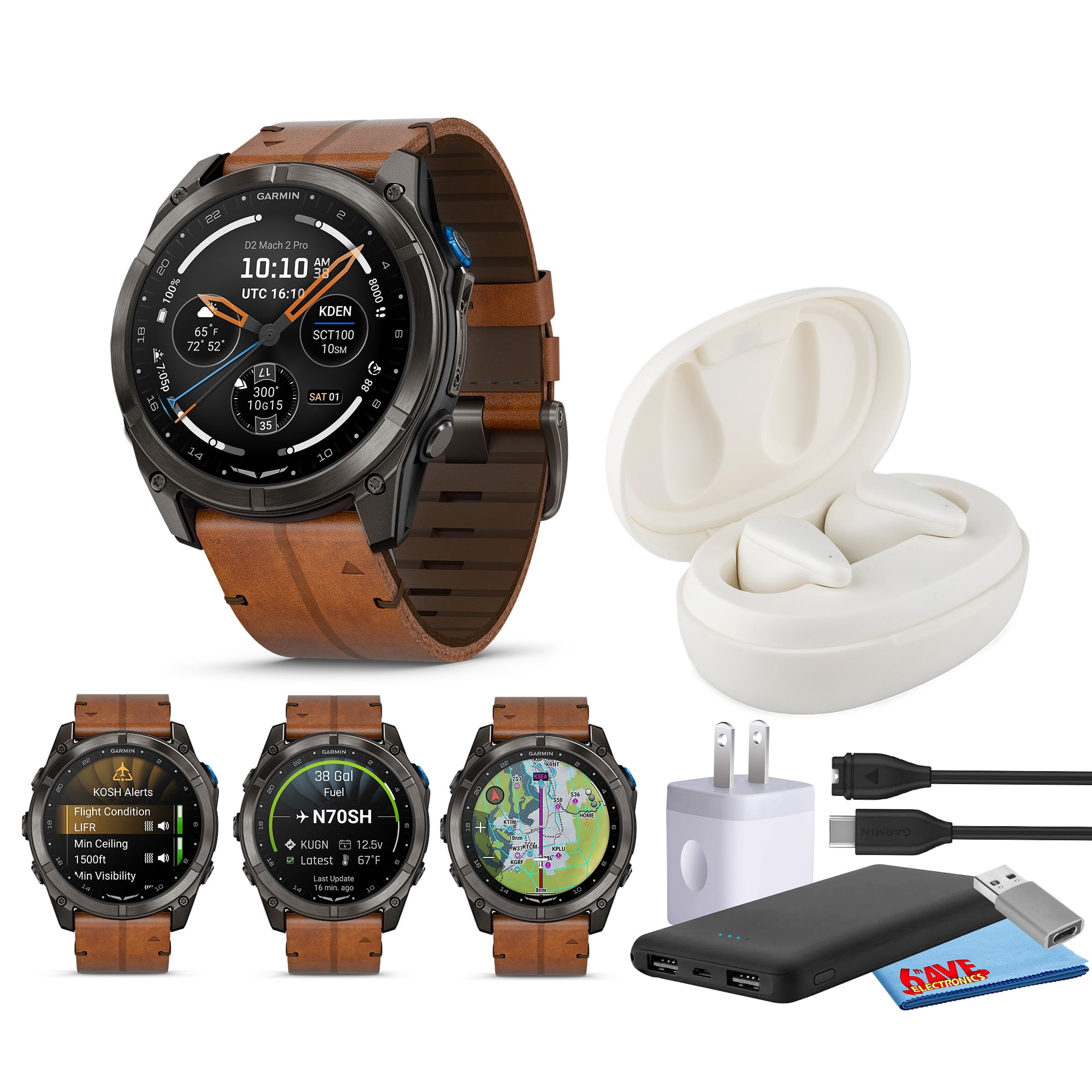 Garmin D2 Mach 2 Pro Aviator Smartwatch | AMOLED Display, Titanium, Leather Band