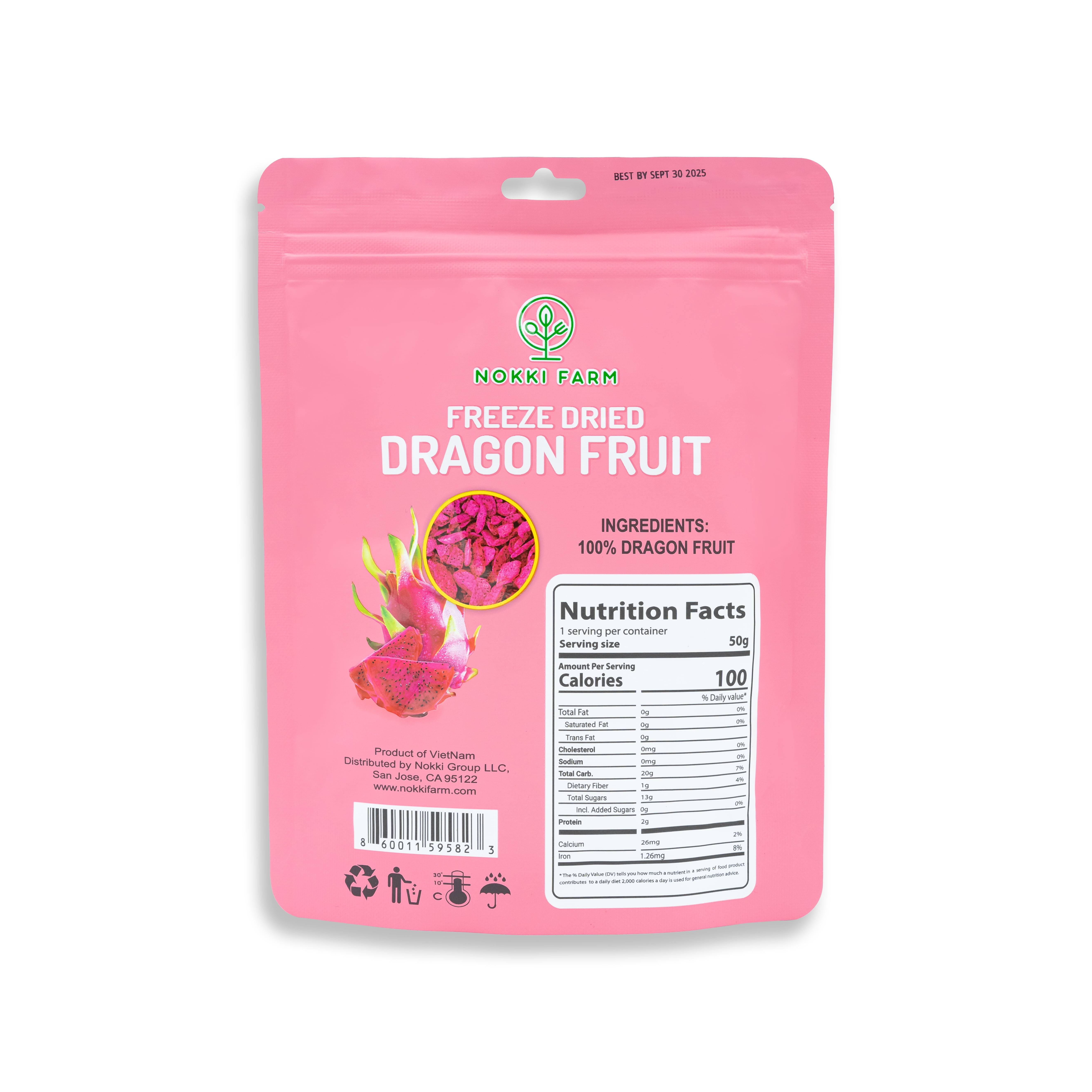 NOKKI FARM Freeze Dried Dragon Fruit Crisps - Healthy & Exotic Tropical Superfood Snacks, No Added Sugar or Preservatives, Kid-Approved, Shelf-Stable & Portable for On-The-Go Snacking, 1.76oz x 3 ct