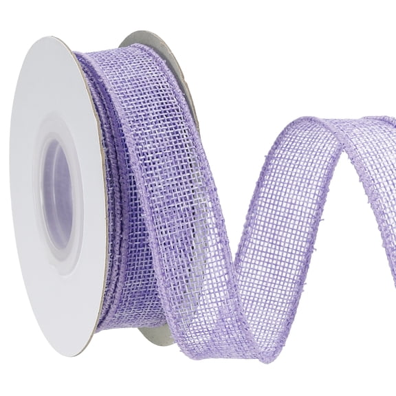 Uxcell Burlap Wired Ribbon Natural Jute Wired Edge Ribbons Solid Rustic Ribbon with Iron Wire for Crafts Gift Wrapping Light Purple 1 in