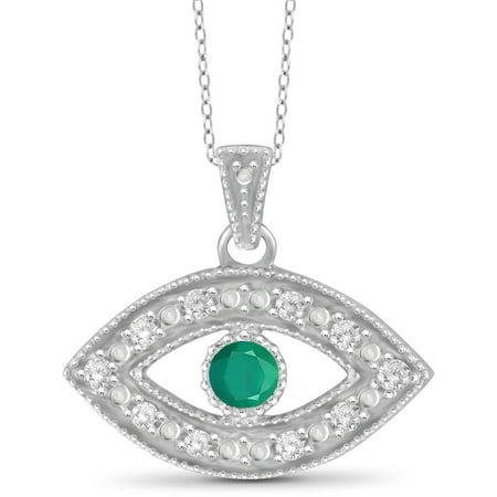 JewelersClub Emerald Accent and White Diamond Accent Sterling Silver Evil Eye Pendant