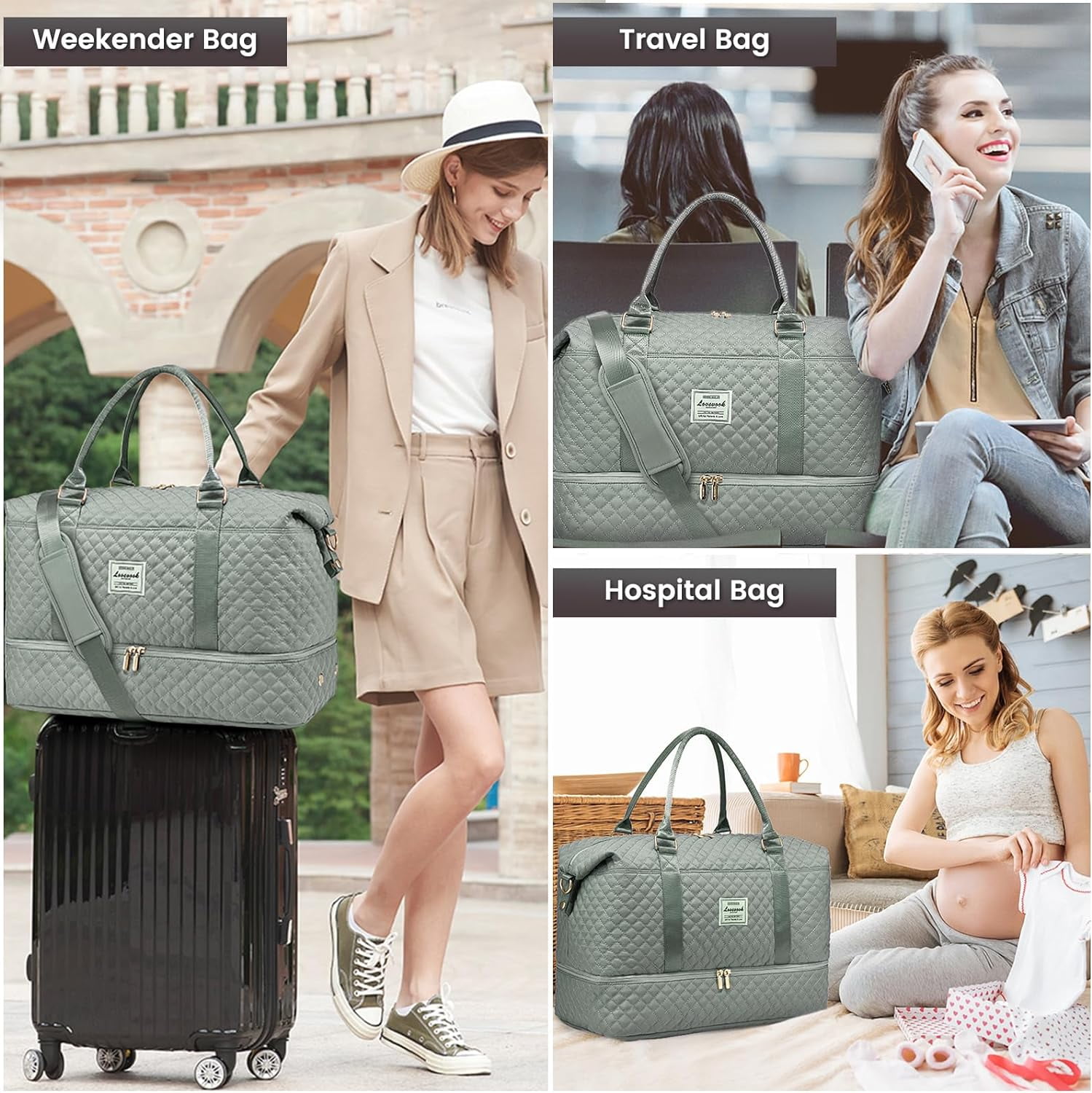 Travel Duffle Bag,Weekender Bags for Women with Shoe Compartment，Carry on Overnight Bag with Toiletry Bag,Gym Duffel Bag with Wet Pocket, Hospital Bags for Labor and Delivery