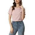thumbnail image 1 of INSPIRE CHIC Women's 1950s Round Collar Short Sleeve Checked Tops Pink XS, 1 of 4