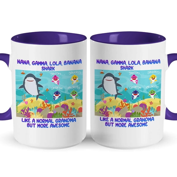 Customizaholic Personalized Grandma Shark Mug - Funny Family Quote Design, Custom Names Artwork, Novelty Gift for Home
