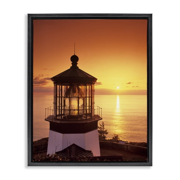 Stupell Industries Coastal Lighthouse Beacon at Sunset Black Floating Frame Canvas Art, 17 x 21, by Dennis Frates