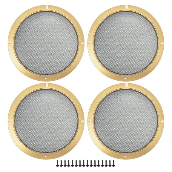 Unique Bargains 4 Pcs 8" Car Speaker Grills Cover Mesh Round 8 Inch Audio Subwoofer Guard with Screws Iron Gold Tone