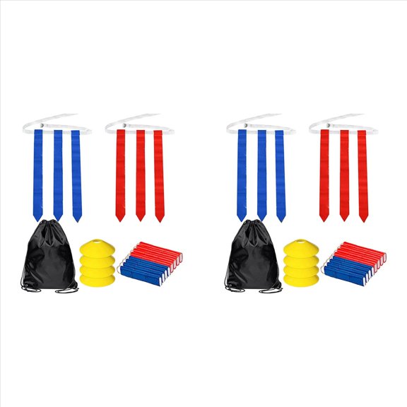 Juego de FúTbol de Bandera: 28 Cinturones con 84 (42 Rojas y 42 Azules), 8 Conos, Cinturones de FúTbol de Bandera Juvenil para Adultos.