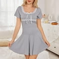 thumbnail image 1 of Ovzne Robes pour Femmes Robe Décontractée Vêtements de Maison Courte Couleur Col Rond Robe Courte Couleur Unie Dentelle Vêtements de Nuit Chemise de Nuit Grande Taille Robe Maxi Manches Courtes en Liquidation, 1 of 7