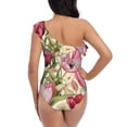 thumbnail image 5 of Gukieu Tulips Flowers Print One-shoulder Ruffled One-piece Swimsuit with Removable Chest Pads and Tummy-control Swimsuit for Women-Small, 5 of 6