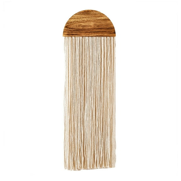 Macrame Wall Hanging Decor Bohemian Semicircle Wooden Board Ornament with Long Tassels Handmade Wood Tapestry Home Art
