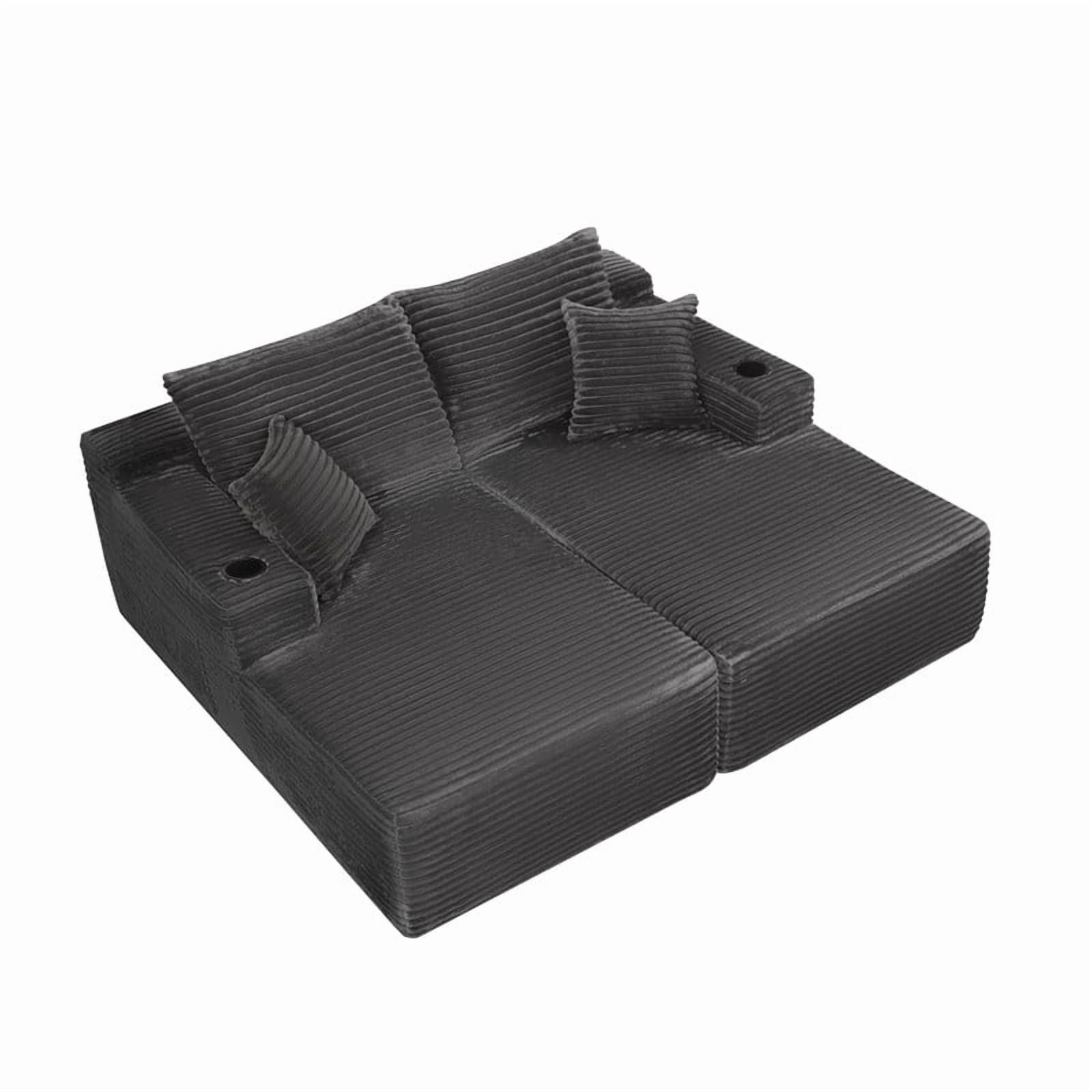 2-Seater Double Chaise Lounge, Deep Seat Upholstered Floor Couch, Boneless Loveseat Sofa with Cup Holder & Storage Pocket