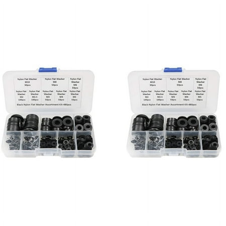 

960 Pcs Nylon Flat Round Washers Gaskets Spacers Assortment Set for Screw Bolt(Black)