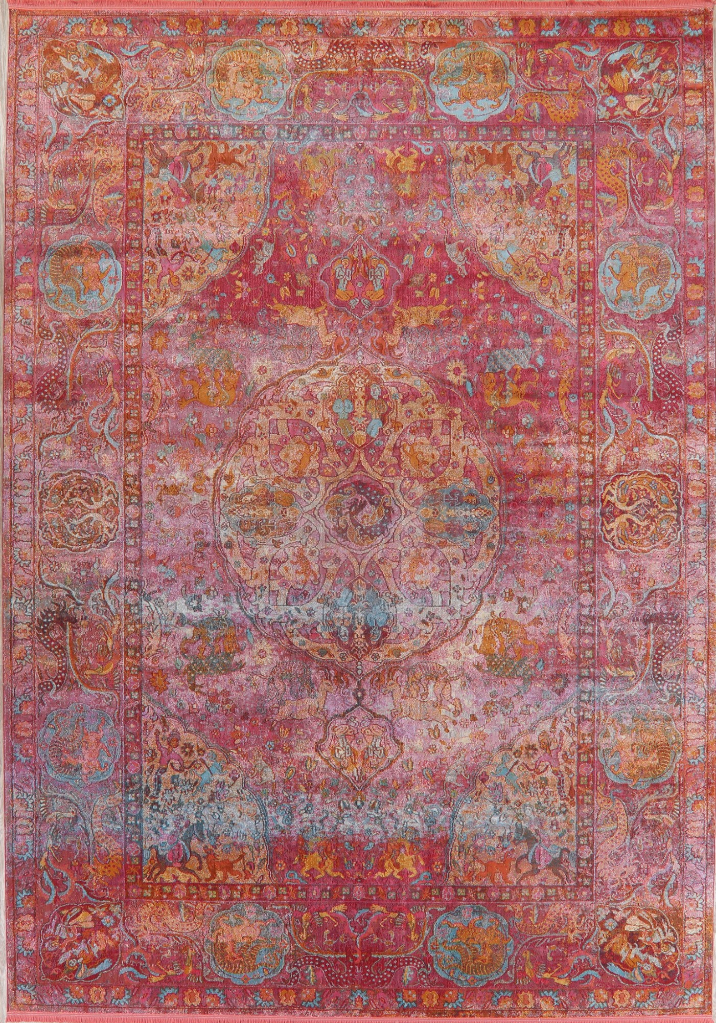 Oriental Traditional Pictorial Faded Carpet 10x14 Distressed Area Rug