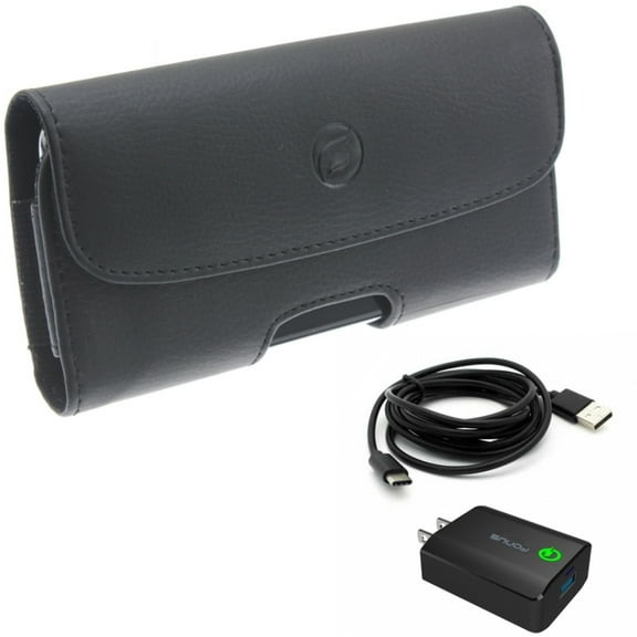 18W Fast Home Charger w Leather Case Belt Clip for Samsung Galaxy A53 5G,A33 5G Phones - 6ft USB Cable Type-C Turbo Charge Travel, Holster Cover Loops Pouch