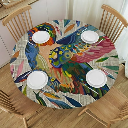

SHERONV Colorful Feathers Round Tablecloth Washable Stain-Resistant 31 -35
