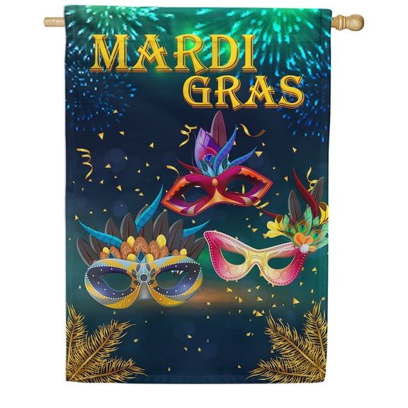 America Forever Flags Mardi Gras Masks, Mardi Gras House Flag, Masquerade Masks Fleur De Lis Carnival 28 x 40 Inch Double Sided Seasonal Yard Outdoor Holiday Decorative Flag