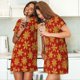 thumbnail image 4 of Balery Christmas With Gold Snowflakes Camisón de manga corta con cuello redondo para mujer, cómodo y elegante., 4 of 6