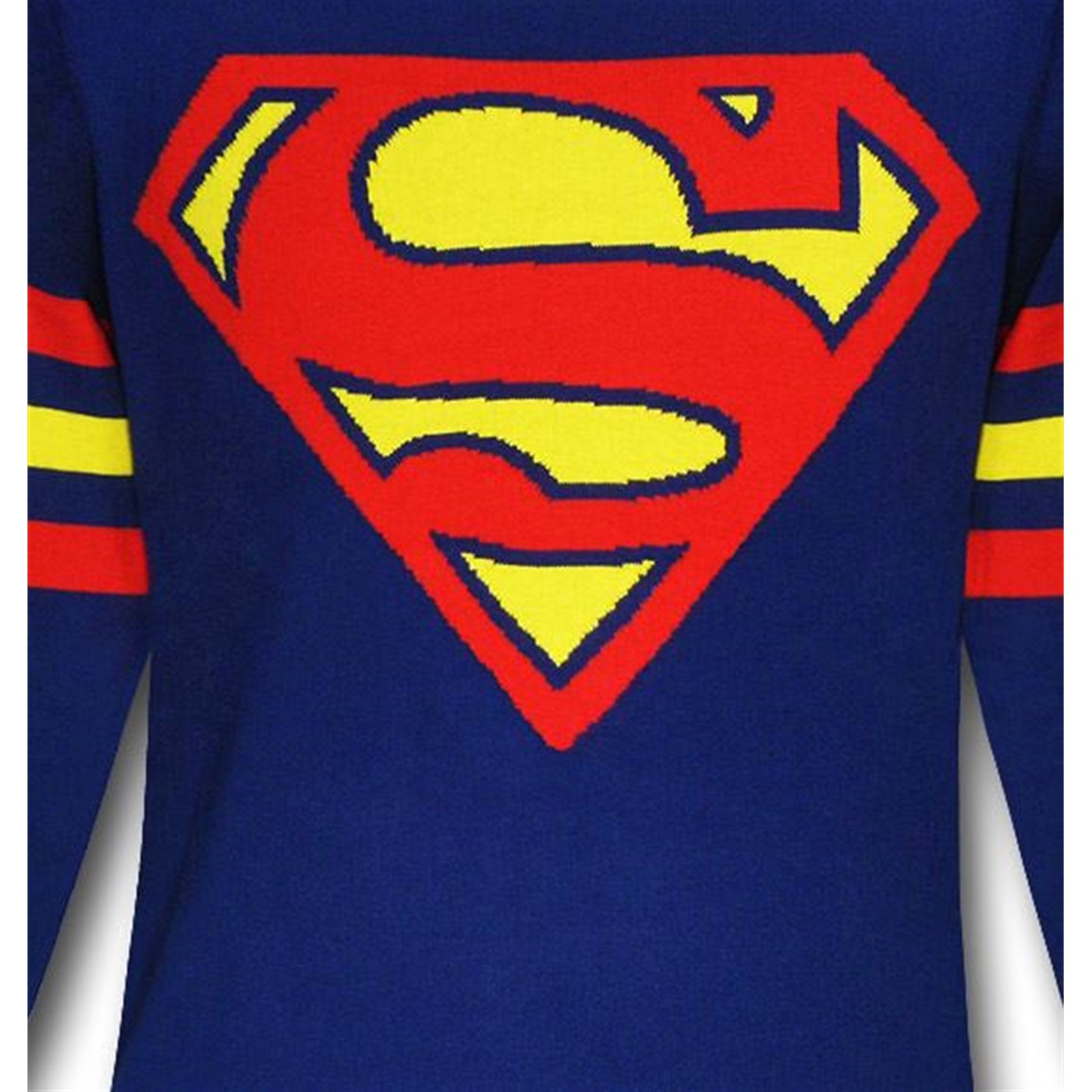 Superman Symbol Blue Sweater w/Striped Arms-Men's Medium - image 2 of 2