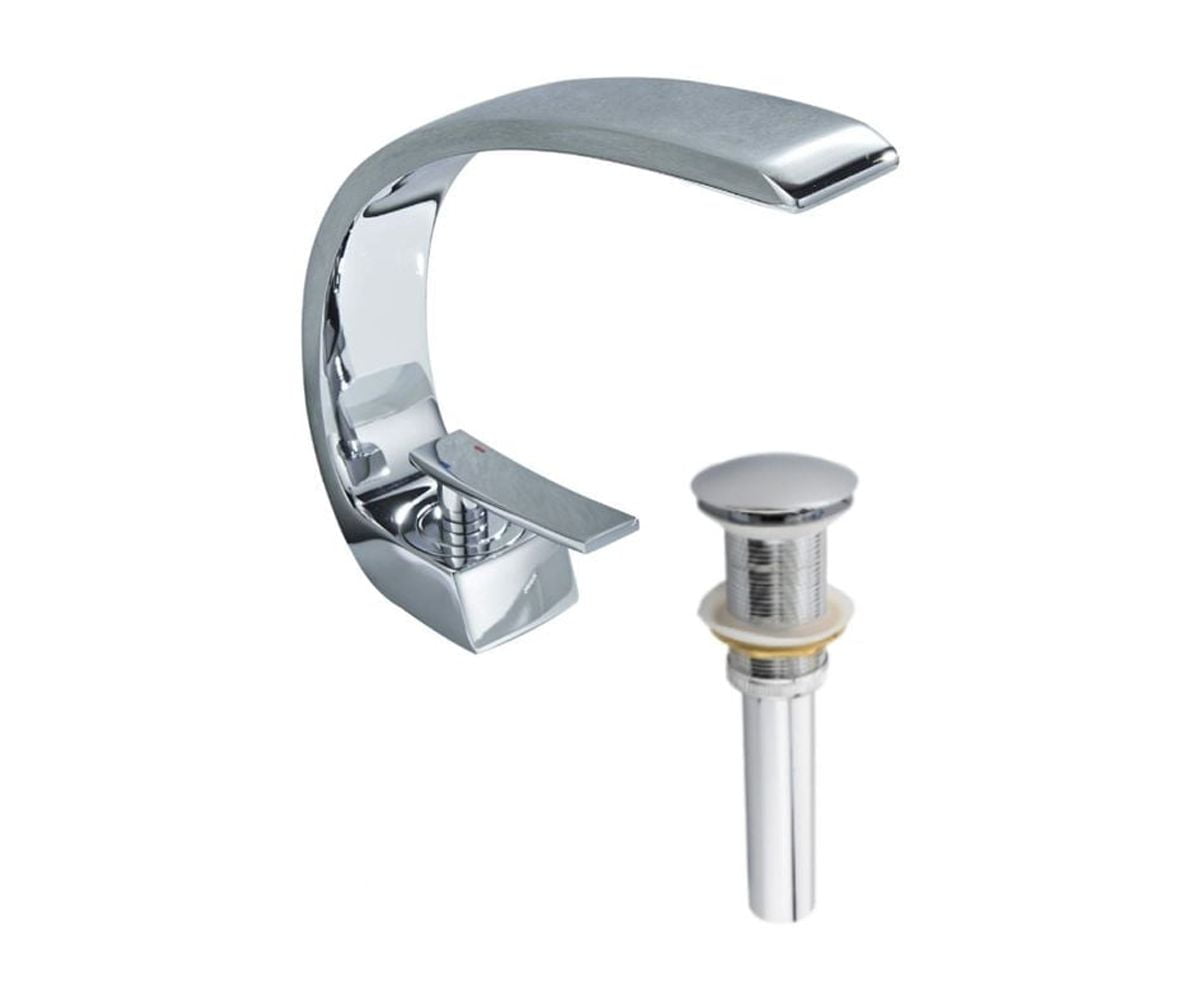 DROP Bath and Kitchen DR091463 Bathroom Sink Faucet with Round shape in Chrome color from Waterfall series - includes Drain without overflow